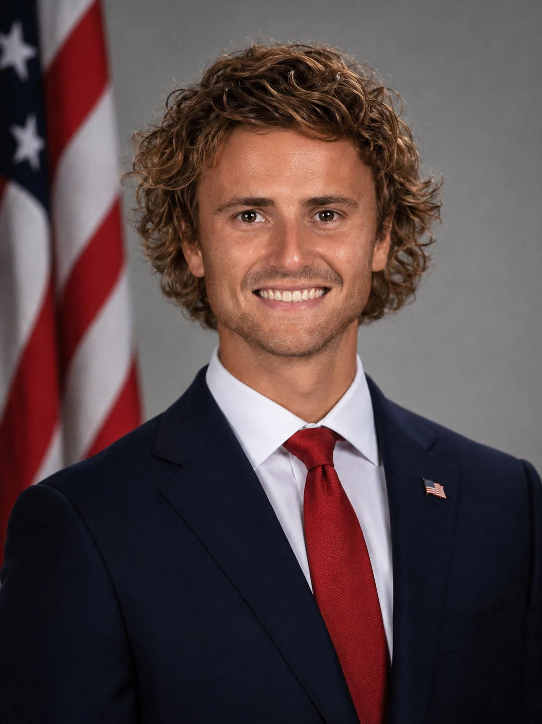 Ian Cropp presidential campaign portrait with an American flag